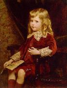 Alfred Edward Emslie Portrait of a young boy in a red velvet suit painting